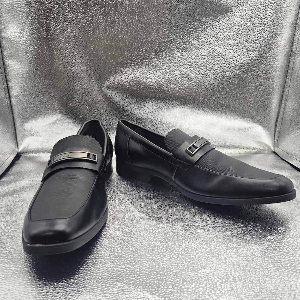 Calvin Klein Jameson Mens Black Leather Square Toe Loafers Dress Shoes 34F0311